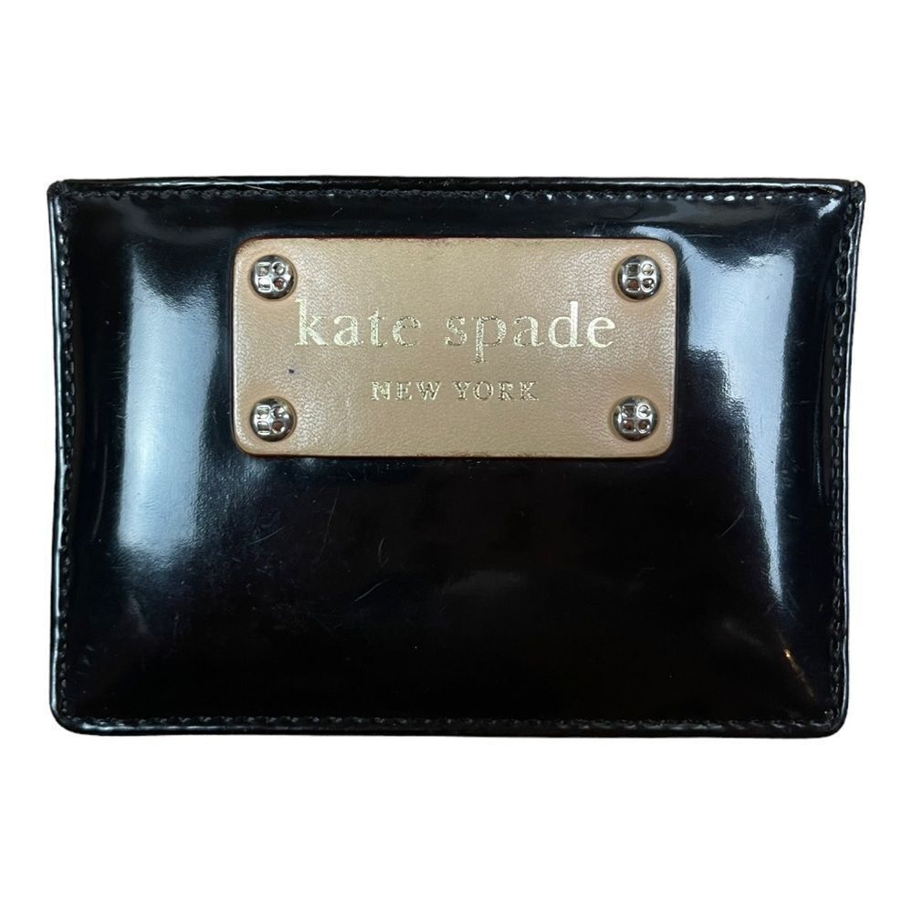 Kate Spade Cardholder Leather Card Case Black Patent Leather ID Holder Black Tan